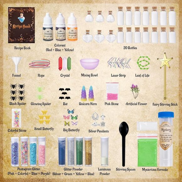 Magical Potions Kit 20 Witch Formula Mix Bottles DIY Arts and Craft Fairy Magic - Picture 3 of 11